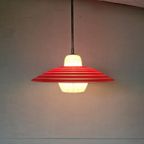 Vintage Opaline Hanglamp Jaren 50 Rood Wit thumbnail 5