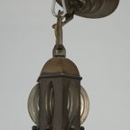Luxe Antieke Messing Art Deco Kroonluchter Met Albasten Kuipjes Uit Begin 1900 thumbnail 7