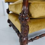 Paar 19e-eeuwse Gesneden Notenhouten Fauteuils – Bloemmotieven – Fluwelen Bekleding thumbnail 9