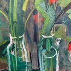 '50 S Vintage Origineel Schilderij Bloemen In Vazen thumbnail 5