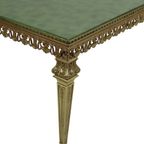 Hollywood Regency Salontafel Groen Leder Messing Italië 138Cm thumbnail 15