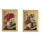 Vintage Schilderij Vaas Met Bloemen Klaprozen Olieverf Op Linnen, J. Vos thumbnail 4