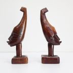 Vintage Houtsnijwerk Beelden Afrikaanse Hoofden thumbnail 8