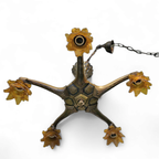 5 Arms Art Deco / Art Nouveau / Brass Hanging Lamp / Hand Blown Floral Shades thumbnail 9