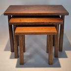 Vintage Eiken Houten Bijzettafeltjes Brutalist Set Tafeltje thumbnail 6
