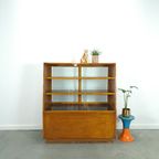Fineer Toonbank, Winkel Vitrine Met Schuifdeuren, Vintage Vitrinekast thumbnail 2