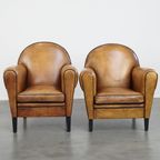 Prachtige, Tijdloze Schapenleren Set Van 2 Design Fauteuils/armchairs In Art Deco Stijl thumbnail 5