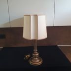 Vintage - Tafellamp - Kastlamp - Messing - Stoffen Kap - Herda thumbnail 7