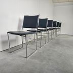 Vintage Blauw Leren Stoelen, Chrome Frames thumbnail 2