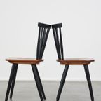 Set Van 2 Mooie Jaren ’60 Vintage Scandinavisch Design Eetkamerstoelen Met Gespijlde Rugleuningen thumbnail 5