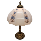 Vintage Messing Lamp Met Witte Opaline Kap thumbnail 7