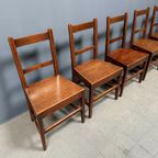 Set Van 6 Antieke Hollandse Eikenhouten Keukenstoelen thumbnail 21