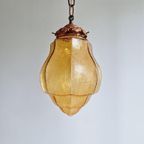 Art Deco Hanglamp In Amberkleurig Gebarsten Glas, 1920-30S thumbnail 3