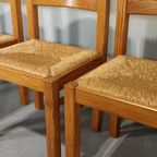 Set Van 4 Vintage Design Hout En Riet Eetkamerstoelen thumbnail 2