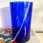 Vintage Donkerblauwe / Wit Glazen Vaas thumbnail 5