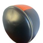 Vintage Ronde Poef Zwart Oranje Jaren 70 thumbnail 2