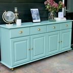 Prachtig Massief Grenen Houten Dressoir - Mintgroene Kleur thumbnail 5