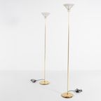 Pair Of Italian Golden Floor Lamps With Glass Shade, 1970’s thumbnail 6