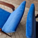 Set Vintage Deense Fauteuils Jaren 60 Ribstof Blauwe Stoelen thumbnail 14