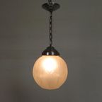 Art Deco Hanglamp Met Ronde Bol Met Geometrische Patronen, Jaren 30 thumbnail 11