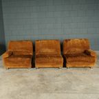 Midcentury Modulaire Bank – Bruine Ribstof – Jaren 70 thumbnail 6