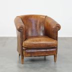 Cognac-kleurige, Karakteristieke Vintage Schapenleren Clubfauteuil Met Een Tijdloos Design thumbnail 6