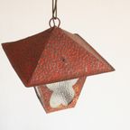 Amsterdam School Style Butterfly Lantern In Hammered Sheet Metal And Glass, 1940S thumbnail 7