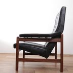 Strakke Vintage Design Fauteuil Zwarte Skai En Teakhout Jaren 60 thumbnail 18