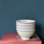 Sarreguemines Set Van 4 Vintage Kommen Wit Met Blauwe Rand thumbnail 5