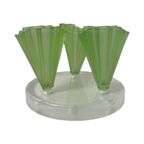 Art Deco - Bagley Green - Uranium Glass - Set Of Three ‘Grantham’ Vases Mounted On Transparent Foot thumbnail 3