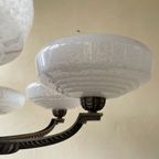 Hanglamp Jaren 40 Pendel Verzilverd 6 Arms Getrapte Glazen Kelken thumbnail 6