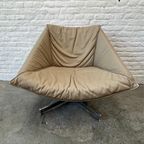 Midcentury Design Draaifauteuil, Leer Beige/Grijs Chroom thumbnail 3