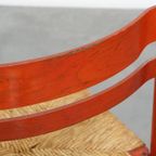 Leuke Rode Vintage Houten Jaren ’70 Stoel Met Een Gevlochten Rieten Zitting thumbnail 12