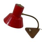 Red Desk Lamp - Faux Wooden Base Ans Accent - Brass Gooseneck thumbnail 8