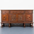 Unique Carved ‘don Quixote’ Cabinet / Dressoir, Spain 1950’s thumbnail 2