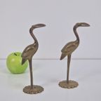 Set 2 Vintage Messing Flamingo Kraanvogel '70 Regency Goud thumbnail 2