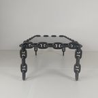 Vintage Brutalistische Zwarte Ijzeren Kettingschakel Salontafel Met Origineel Gerookt Glas, Jaren 70 thumbnail 13