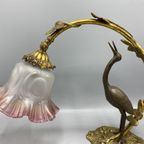 Antieke Art Nouveau Tafellamp – Kraanvogel & Bladerenboog thumbnail 5