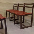 Vintage Set Van 6 Design Leren Eetkamerstoelen thumbnail 4