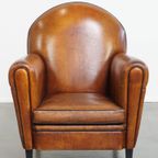 Stoere Vintage Schapenleren Art Deco Stijl Design Fauteuil Met Een Mooi Patina thumbnail 4