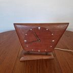 Vintage Elektrische Massief Teak Houten Tafelklok thumbnail 4