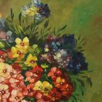 Groot Kleurrijk Bloemen Stilleven Schilderij Gesigneerd 60x50cm thumbnail 6