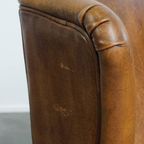 Geweldige, Karaktervolle Vintage Schapenleren Oorfauteuil Met Een Mooi Patina thumbnail 14