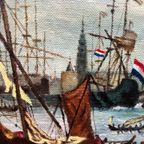 Jan Van Genechten “Gezicht Op De Oude Amsterdamse Haven”. thumbnail 2