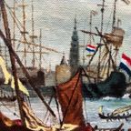 Jan Van Genechten “Gezicht Op De Oude Amsterdamse Haven”. thumbnail 5