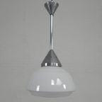 Art Deco Hanglamp Met Geribbelde Glazen Kap, Jaren 30 thumbnail 4