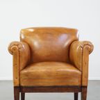 Luxe, Gerestaureerde Antieke Art Deco Schapenleren Fauteuil Met Een Correct Zitcomfort thumbnail 3