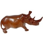 Antieke Xl Houten Neushoorn Rozenhout Vintage thumbnail 3