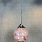 Art Deco Hanglamp – Rosé Opaline En Chroom thumbnail 3