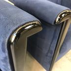 2 Vintage Durlet Fauteuils In Blauw Fluweel (1990s) thumbnail 6